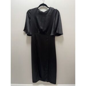 Nasty Gal Satin Flutter Sleeve Midi Black Dress‎ Size 8